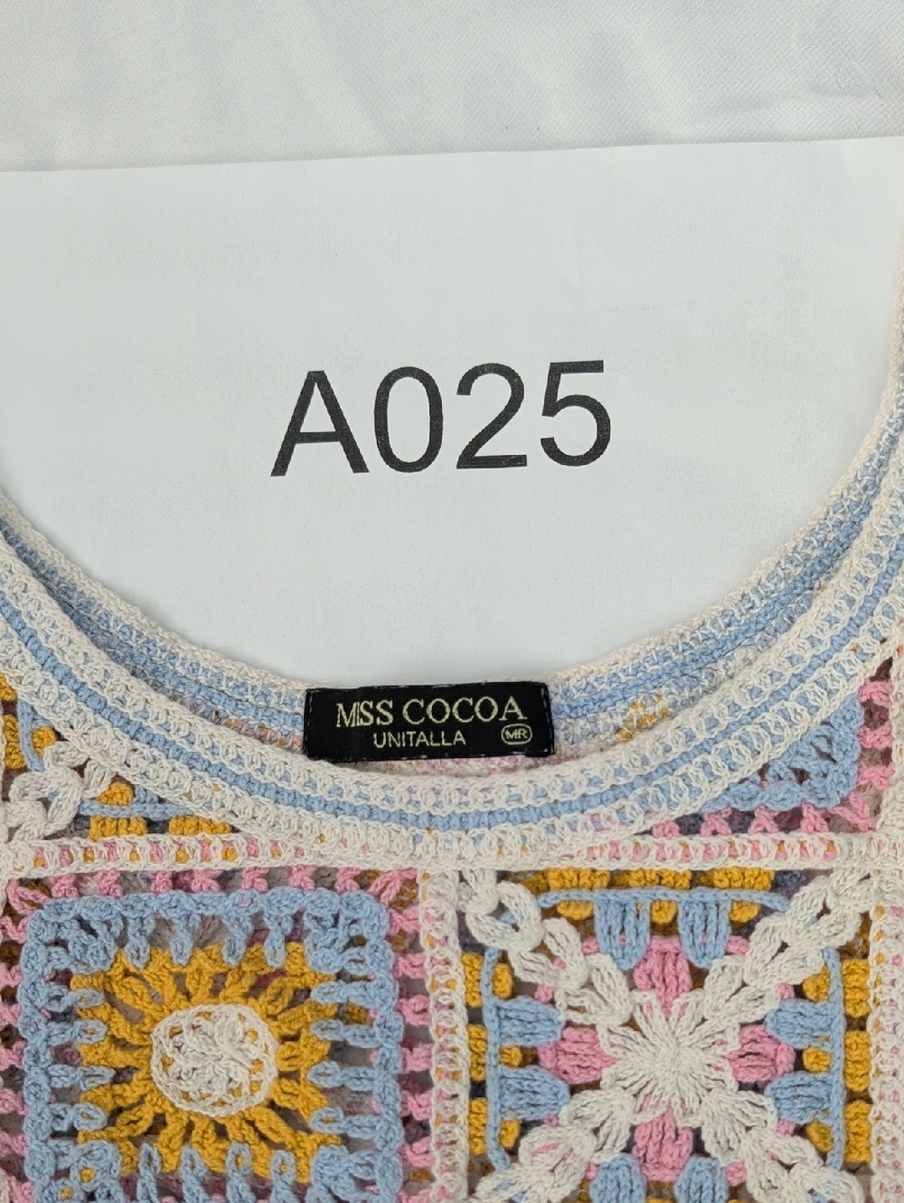 Crochet Square-Panel Copped Tank Top  Multicolor Sz M - Picture 9 of 9